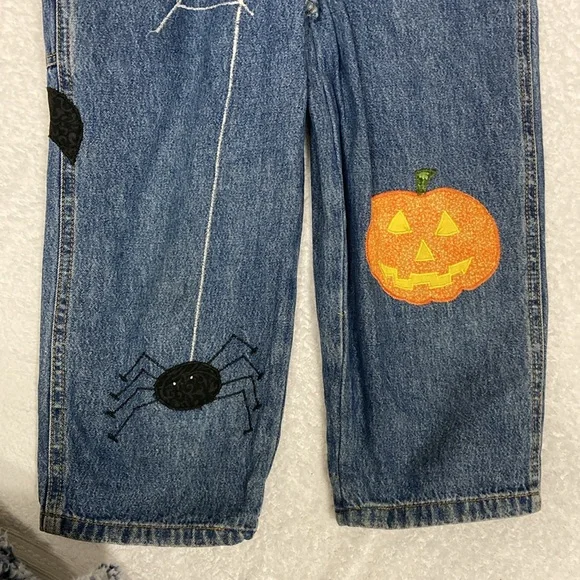 Faded glory denim blue jean Halloween appliqué overalls size 5/6 - Picture 3 of 11